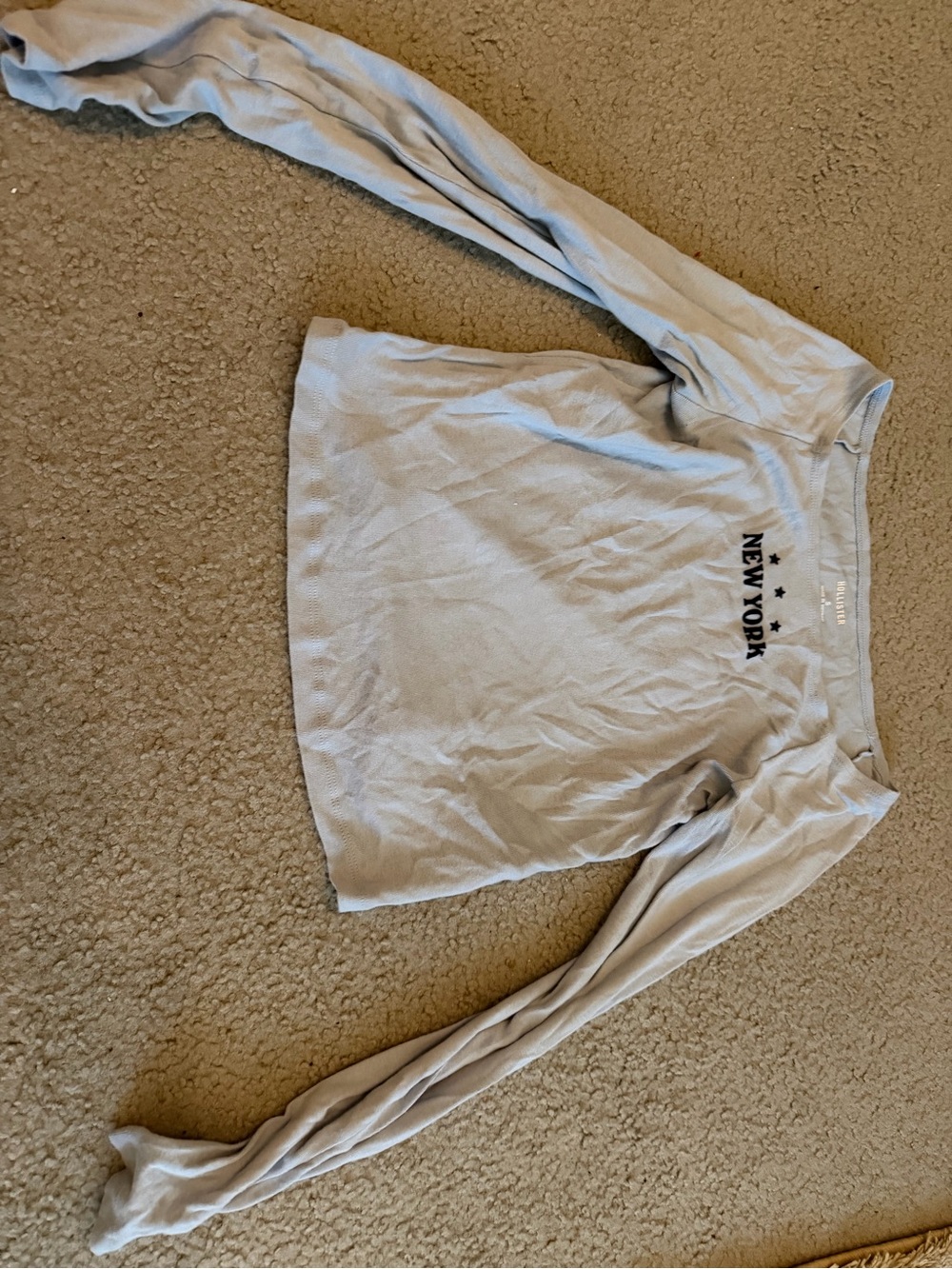 Hollister Light Blue Long Sleeve Tee with "NEW YORK" Chest Print